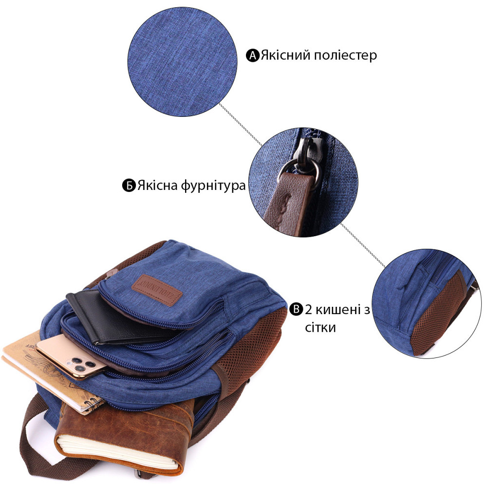 Надежный рюкзак из полиэстера с большим количеством карманов Vintage 22146 Синий Киев - изображение 4