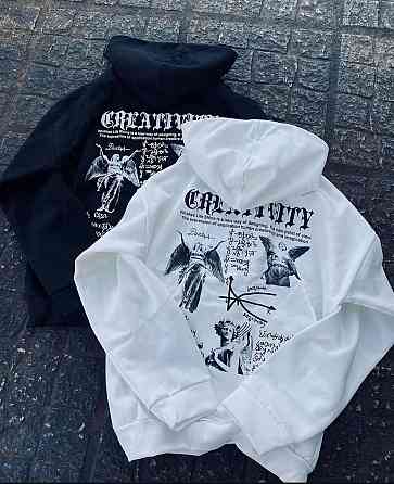 Женская теплая оверсайз худи с накатом трехнитка на флисе Черный Одесса