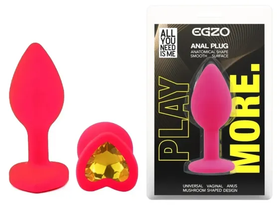 Силиконовая анальная пробка EGZO - Silicone Pink Heart Plug Yellow, size S Sex Aura Киев