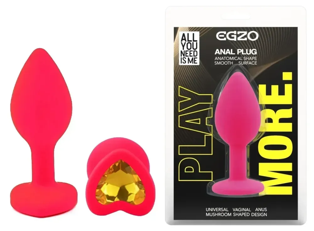 Силиконовая анальная пробка EGZO - Silicone Pink Heart Plug Yellow, size S Sex Aura Киев - изображение 1