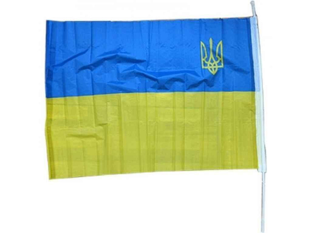 Прапор 90см*60см УКРАЇНА ТРИЗУБ (зі штоком) поліестер ТМ УКРАЇНА Київ - фото 1
