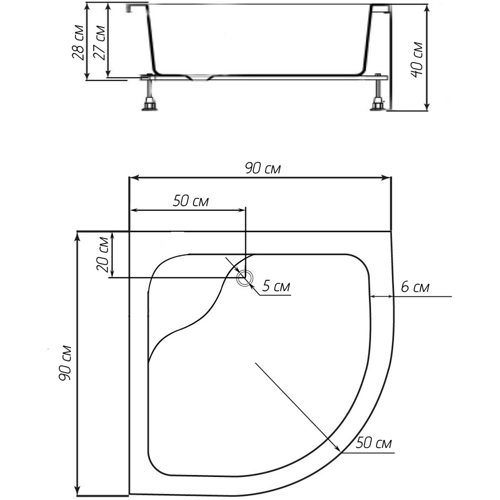 Душ піддон півкруглий BRAVO GORA RH 90 (000016312) Київ - фото 7