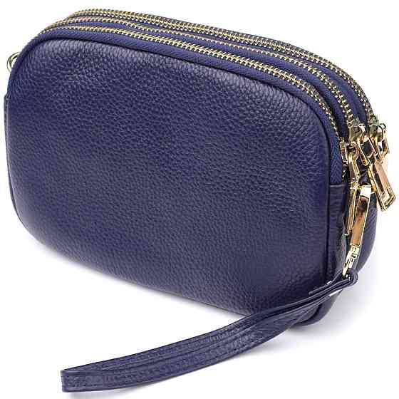 Шкіряна сумка на три відділення для жінок Синій (Vintage) Київ