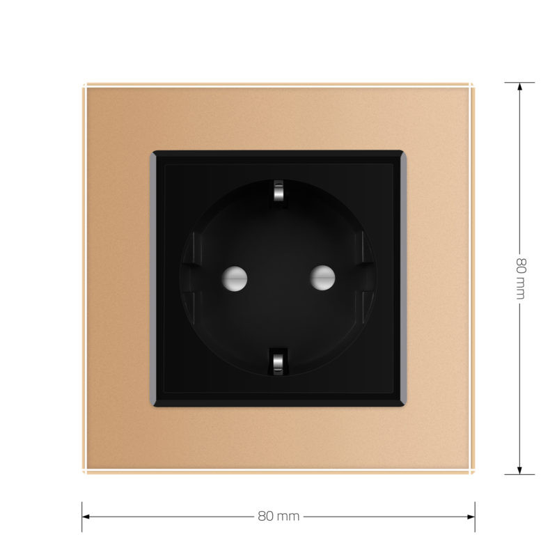 LIVOLO Електрична розетка з заземленням LIVOLO, чорна з золотою рамкою, шторки, скло, 250В 16А Коломия - фото 9