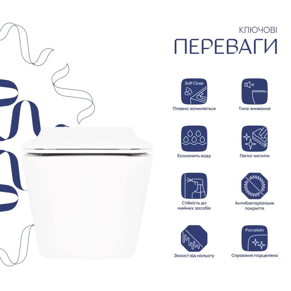 Унітаз підвісний Qtap Crow Rimless безобідковий із сидінням Soft-close QT05335170W Київ - фото 13