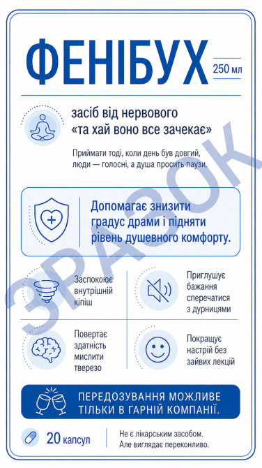 Етикетка на пляшку «ФЕНІБУХ» + контретикетка | прикольна наліпка на алкоголь етикетка з гумором від стресу, нервів і зайвої драми Одеса - фото 2