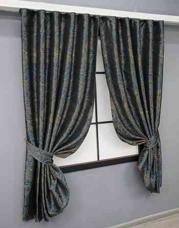 Комплект коротких штор VR-Textil Жаккард Fantasy № 1634ш Синий с золотистым 140х170 см 2 шт (35-0287) Киев