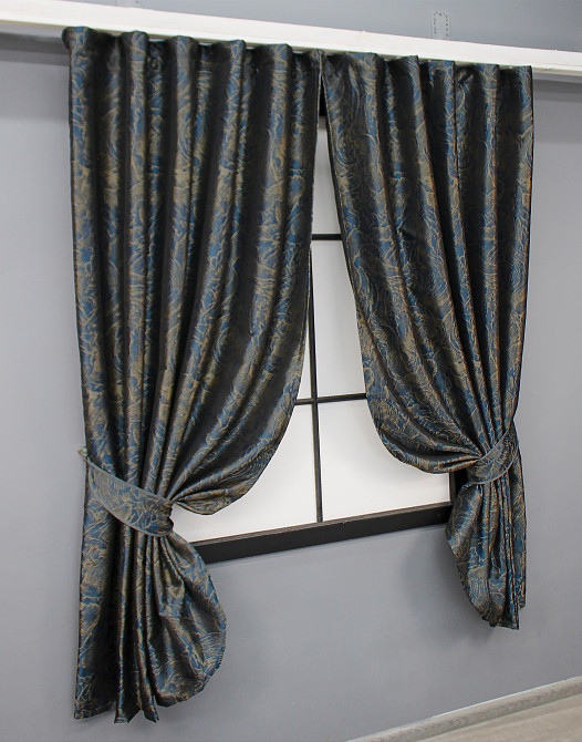 Комплект коротких штор VR-Textil Жаккард Fantasy № 1634ш Синий с золотистым 140х170 см 2 шт (35-0287) Киев - изображение 2