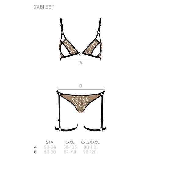 Еротичний комплект спідньої білизни Passion GABI SET L/XL beige, трусики з гартерами Sex Aura Київ