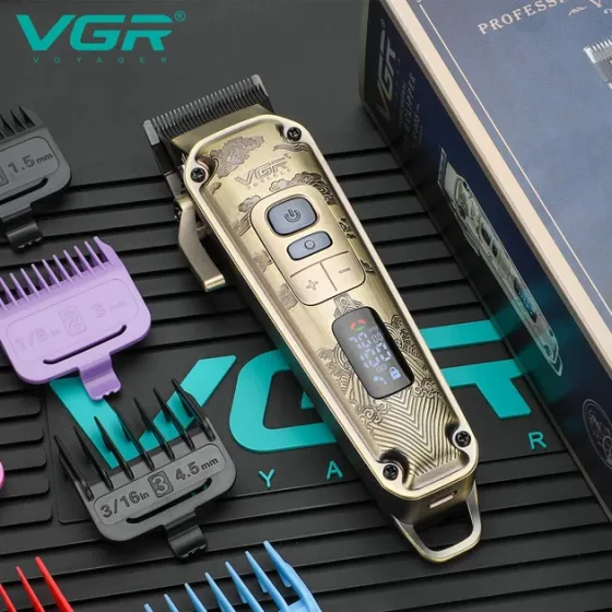Аккумуляторная беспроводная машинка - триммер для стрижки волос VGR V005 8 насадок для длины Киев