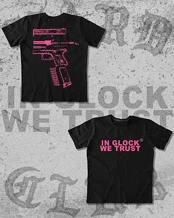 Футболка с принтом “IN GLOCK WE TRUST” + принт пистолет (спина) | мужская базовая футболка Черновцы