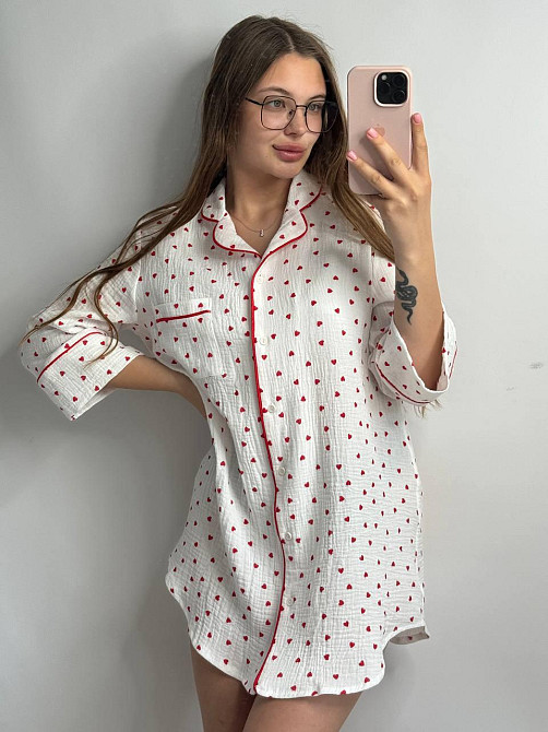 Жіноча муслінова нічна сорочка Червоні серця XL-2XL Харків - фото 2