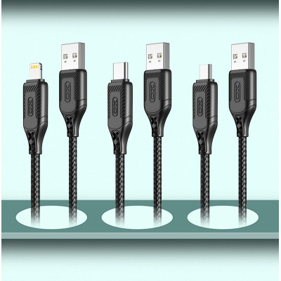 Дата кабель USB 2.0 AM to Lightning 1.0m braided black XO (NB235_L_Black) Вінниця - фото 4