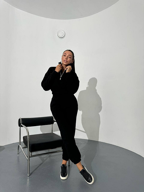 Женский теплый прогулочный костюм двойка: кофта и брюки двусторонний флис Черный, 46/48 Одесса - изображение 5