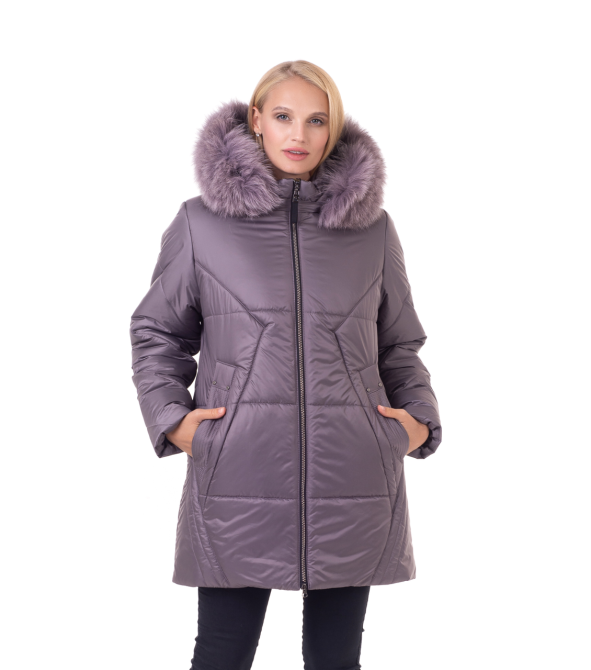 Зимова жіноча куртка з хутром батал ліловий Київ - фото 1