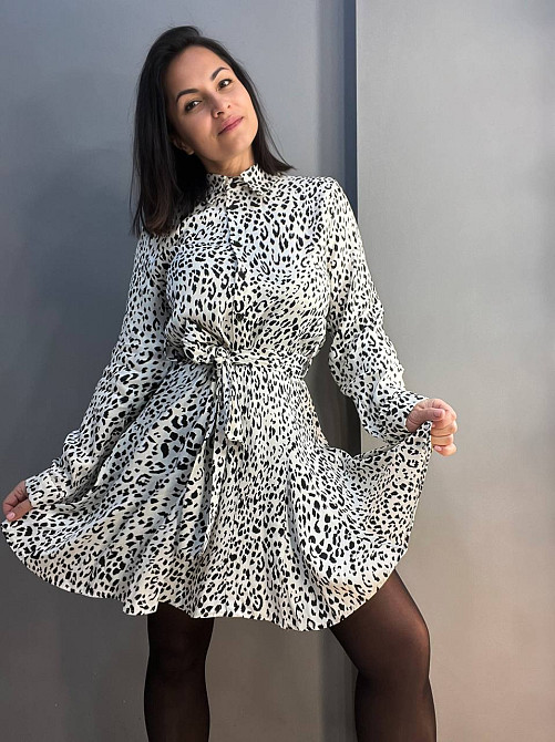 Платье женское Mix Ray 4219 леопардовый принт короткое на пуговицах с поясом белое, белый, M Киев - изображение 11
