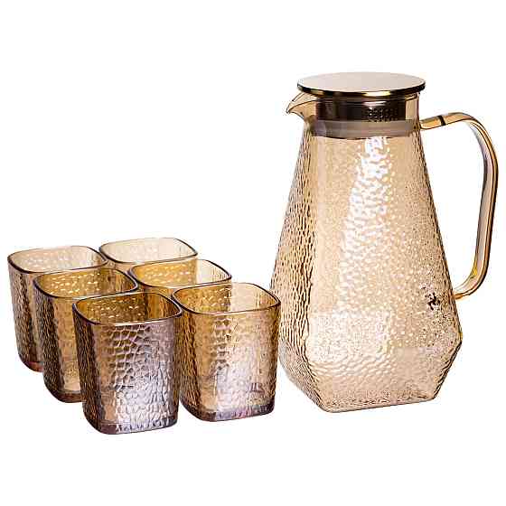 Глечик 1.8 л зі склянками 6 штук по 200 (мл) графин для компоту соку води лимонаду глечик для напоїв Коричневий HP-19-39S Коломия