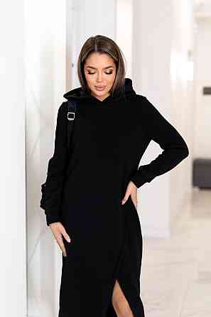 Тепла трикотажна сукня міді з капюшоном "Era" | Батал Чорний, 50-52 Київ