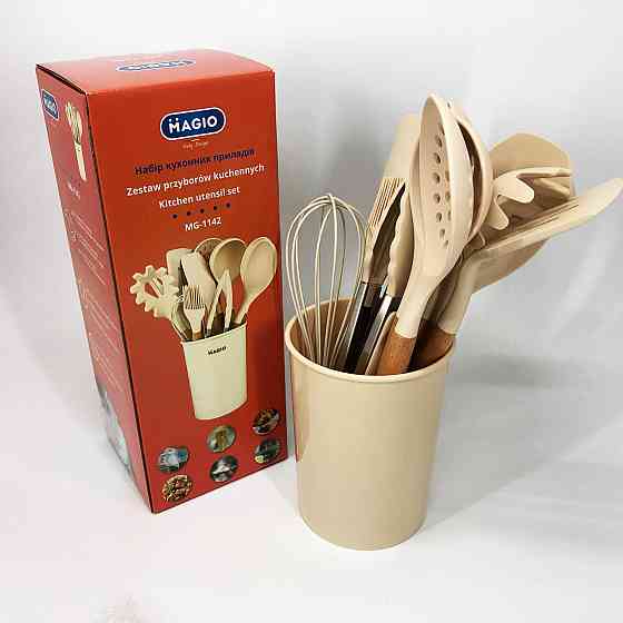 Набір кухонного приладдя з харчового силікону, Кухонний набір з підставкою, Кухонні набори на підставці BJ-49 Івано-Франківськ