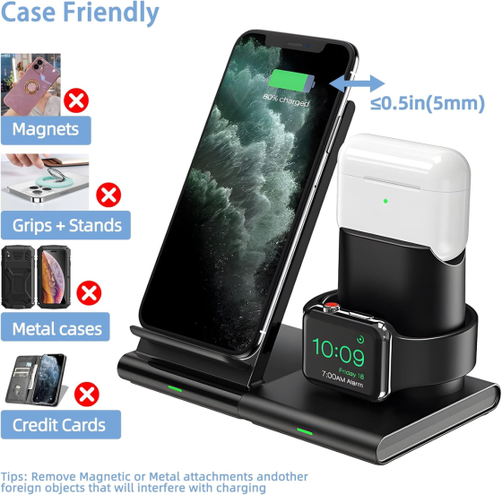 Бездротовий зарядний пристрій Seneo PA191 3 в 1 для iPhone 14/13/12/11/Pro, Apple Watch, AirPods, MagSafe, Чорний Київ