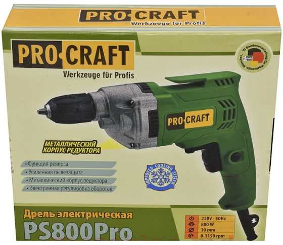 Дрель безударная универсальная Procraft PS800PRO,Надежная дрель 800 Вт,Ручная электрическая дрель 1150 об/мин Львов