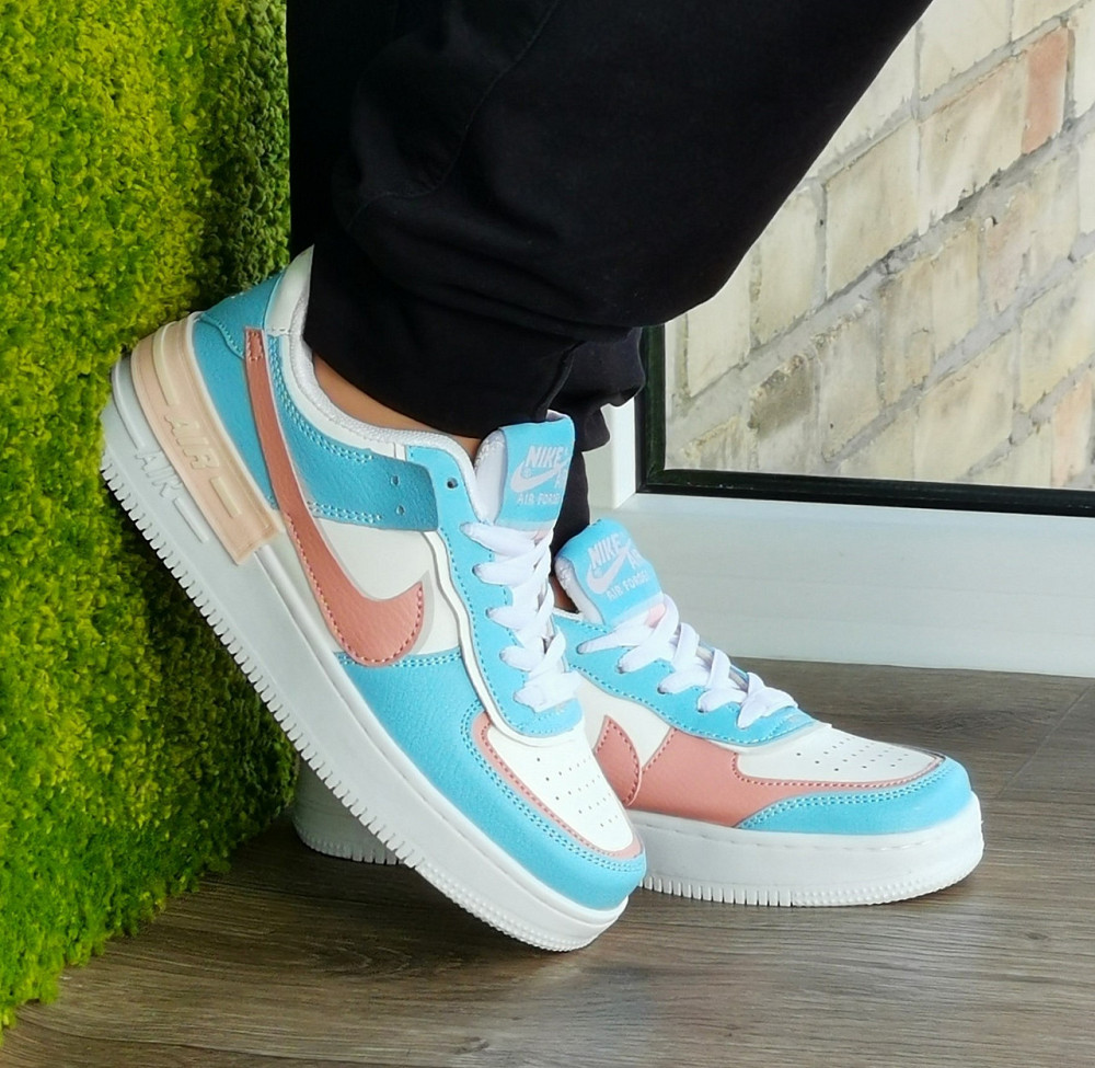 Кросівки Nike Force Білі Жіночі Шкіряні Форси Блакитні Найк (розміри: 36,37,38,39,40,41) - 9 Відео Огляд Дніпро - фото 3