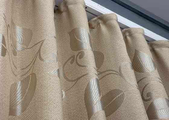 Шторна тканина льон рогожка "Листя" колір бежевий 1693ш Київ