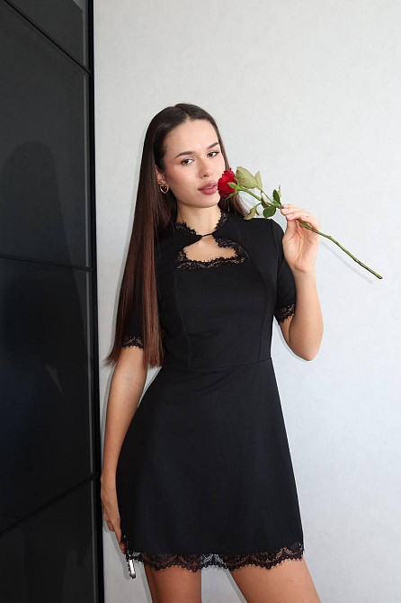 Женское романтическое мини платье креп дайвинг + кружево 46/48 Одесса - изображение 1