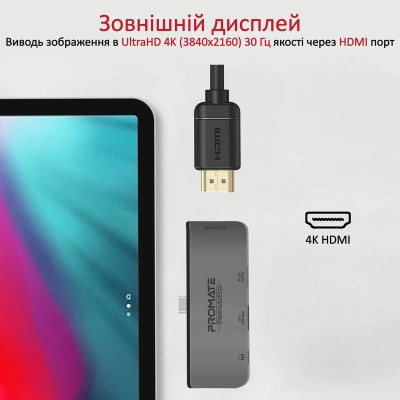 Концентратор Promate USB Hub 4 ports padhub-pro.grey (padhub-pro.grey) Винница - изображение 4