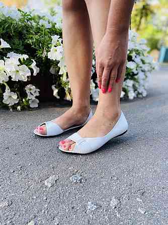 Ника Балетки жіночі білі відкриті VSN Ніка весна-літо з натуральної шкіри / Зручні літні балетк Коломия