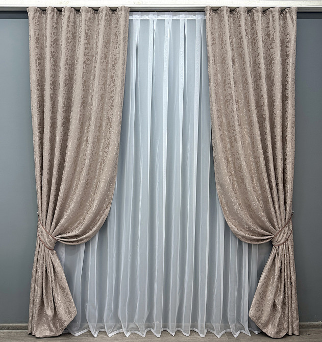 Комплект готових штор VR-Textil Льон мармур Pavliani VO № 1715ш світло-пудровий 200х270 см 2 шт (32-433) Київ - фото 2