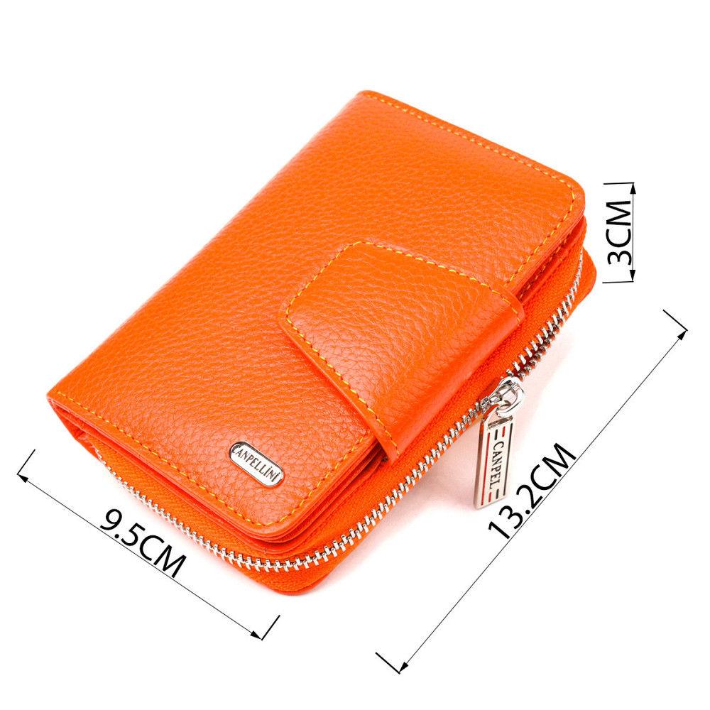 Яскраве вертикальне портмоне для жінок із монетницею на блискавці з натуральної шкіри флотар CANPELLINI 21602 Помаранчеве Київ - фото 9