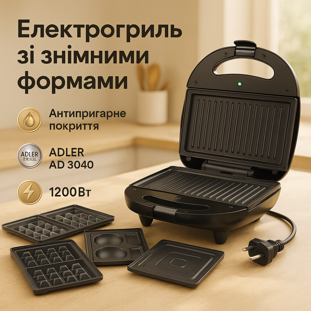Сендвічниця вафельниця гриль ліщина 5в1 Adler AD 3040 1200Вт PQ-94 Львів - фото 15