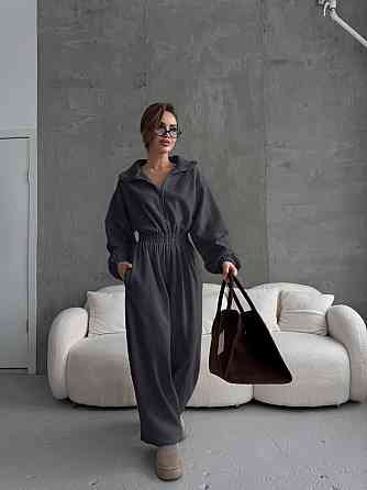 Жіночий теплий оверсайз комбінезон Фліс Полар Графіт Одеса