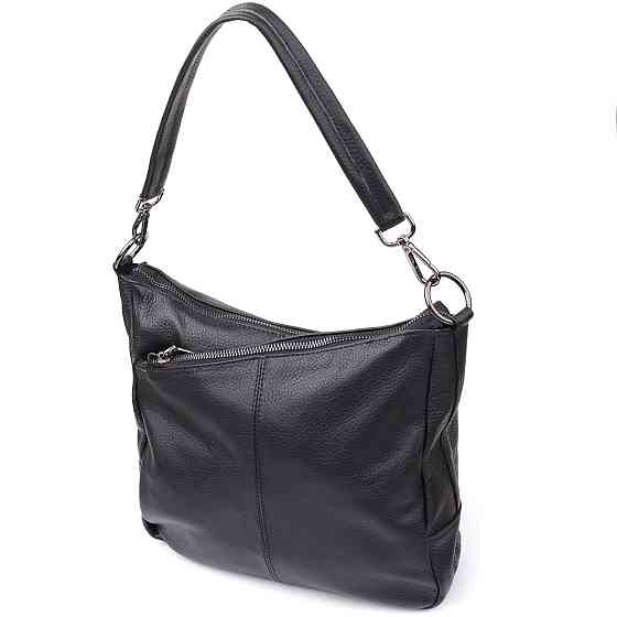 Практичная женская сумка с двумя ремешками из натуральной кожи Vintage 23053 Черный Киев