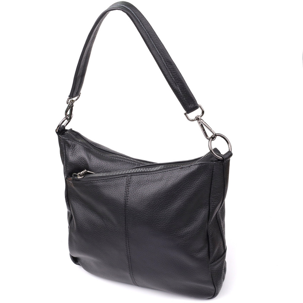 Практична жіноча сумка з двома ремінцями з натуральної шкіри Vintage 23053 Чорний Київ - фото 1