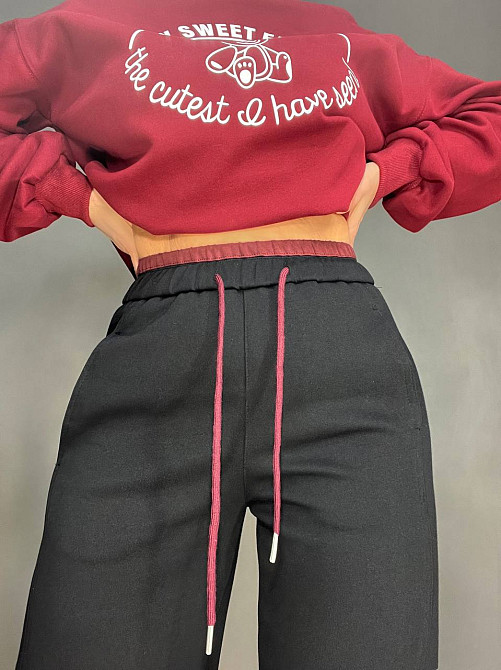 Штани жіночі A-N 25061 спортивні широкі Baggy з кишенями та шнурком трикотажні чорні, чорний, XL Київ - фото 2