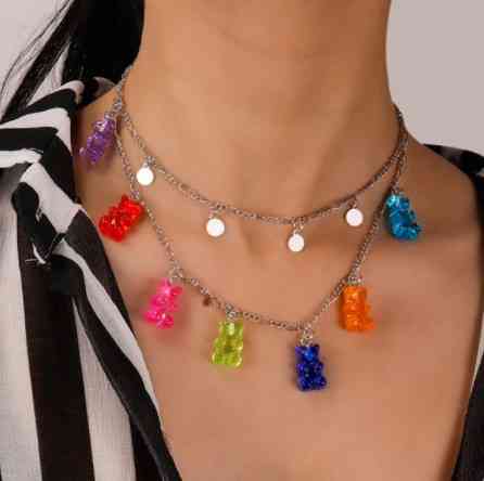 Намисто з желейними ведмедиками, подвійне з гуртками - довжина 43см, смола, цинковий сплав Київ