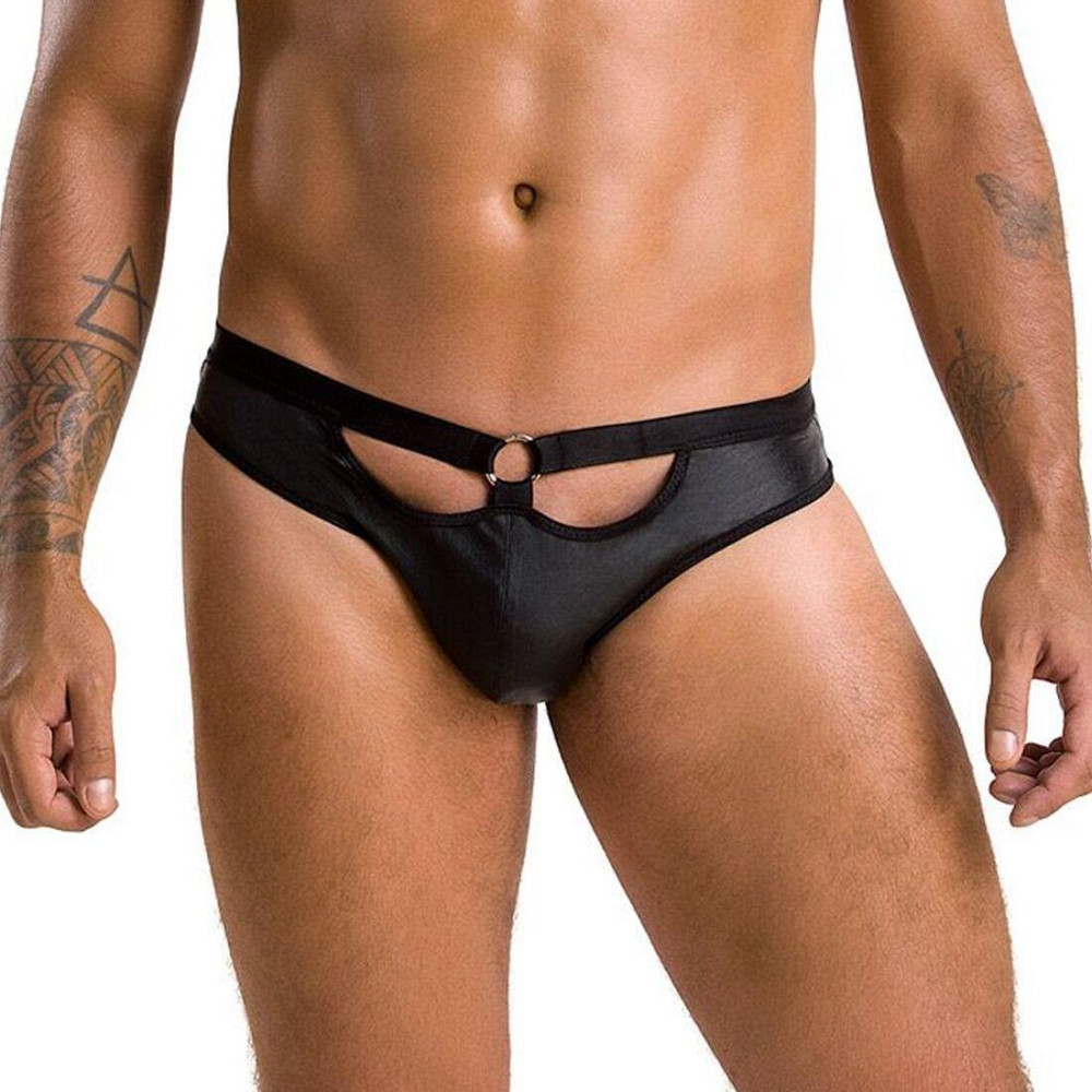 Мужские слипы с вырезами Passion 041 SLIP JOE XXL/XXXL Black, экокожа, открытые ягодицы Sex Aura Киев - изображение 1