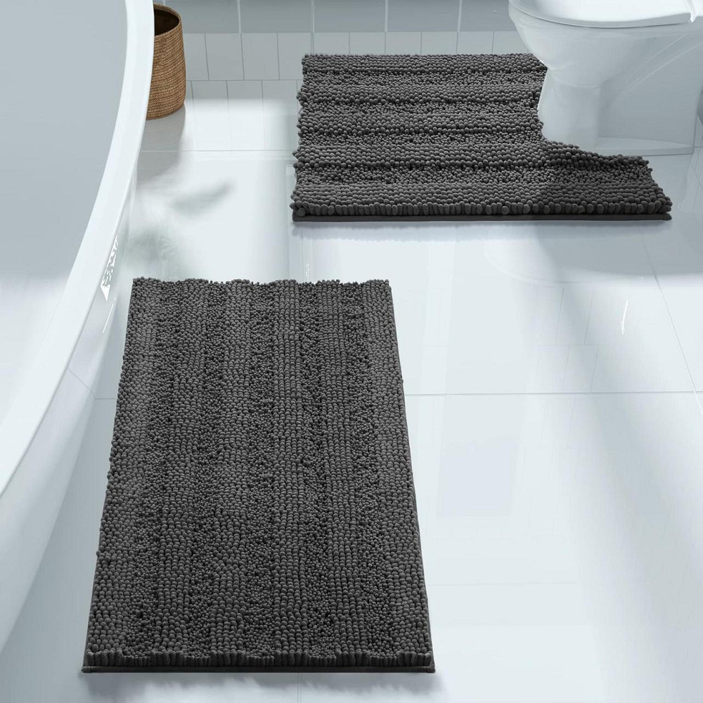 Набор  2 шт ультрамягких шениловых ковриков для ванной Aquarius 50х80 см и 50х60 см с вырезом - Графит Буча - изображение 1