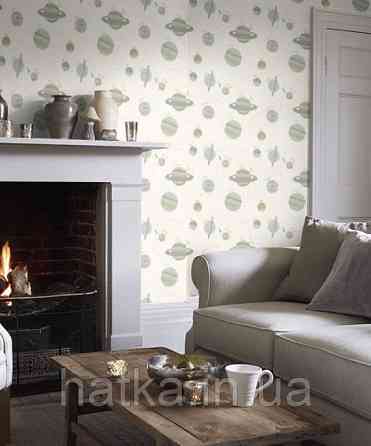 Детские флизелиновые обои Caselio Our Planet космос планеты звезды надписи на белом фоне Киев