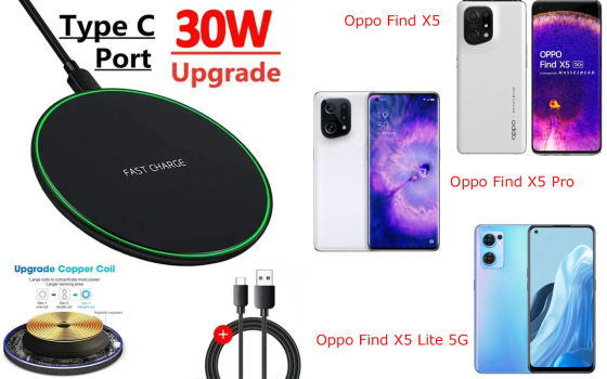 Бездротовий зарядний пристрій Copper до 30W для Oppo Find X5, Find X5 Pro, USB-C, LED Київ
