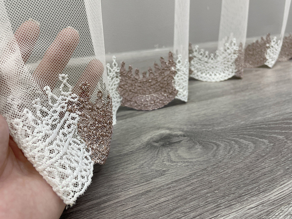 Тюль VR-Textil 1466т Грек-сетка с вышивкой Молочный с какао 300х270 см (42-0330) Киев - изображение 7