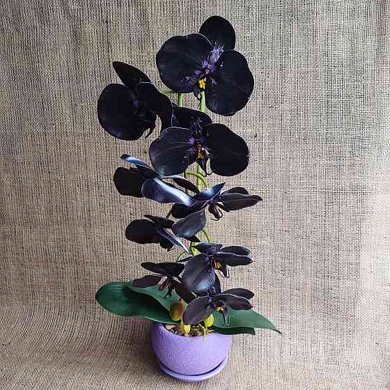 Штучна латексна орхідея VIP в бузуковому керамічному кашпо на одну гілку фіолетова Дніпро