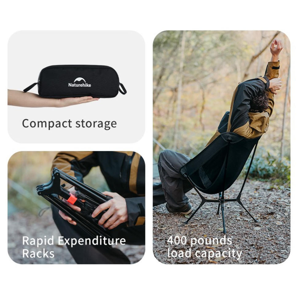 Стілець складаний ультралегкий Naturehike CNK2550JJ013 Yamami YL01, розмір М, алюміній, чорний Київ - фото 13