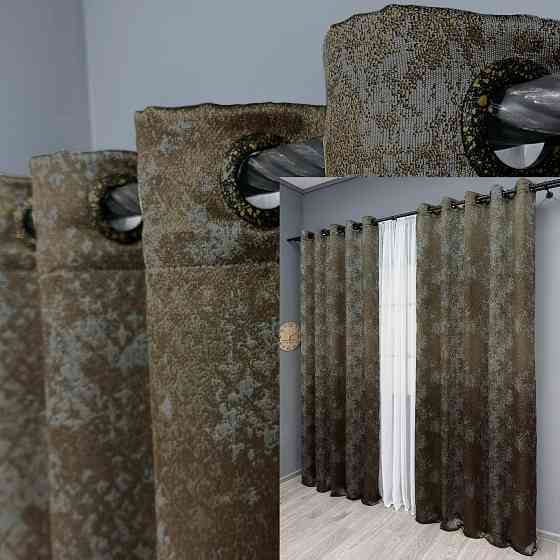 Комплект штор на люверсах VR-Textil Мрамор Al-9 № 1639ш Коричневый с серым 150х270 см 2 шт (37-0175) Киев