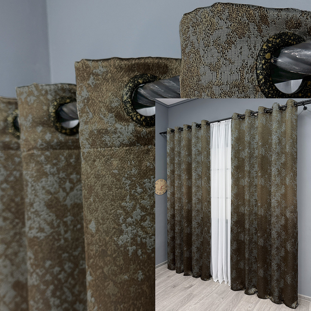 Комплект штор на люверсах VR-Textil Мрамор Al-9 № 1639ш Коричневый с серым 150х270 см 2 шт (37-0175) Киев - изображение 1