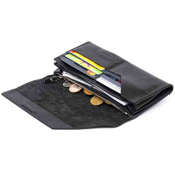 Горизонтальный клатч глянцевый на магните GRANDE PELLE 11316 Черный Киев