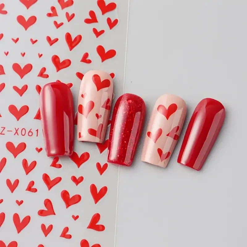 3D стикеры для маникюра с красными сердечками – романтичные наклейки для дизайна ногтей Киев - изображение 1
