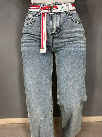 Джинси жіночі Lady 0132 wide leg palazzo jeans широкі стрейчові висока посадка ремінь блакитні, блак Одеса - фото 5